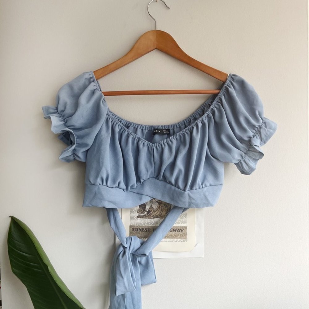 Light Blue Tie Crop Top
